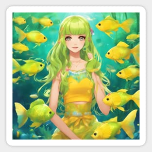 anime girl  collorfull with fish manga Magnet